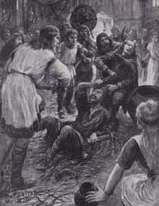 Mord an König Edmund I. während der St.-Augustinus-Messe in Pucklechurch, Gloucestershire, 946 von English Photographer
