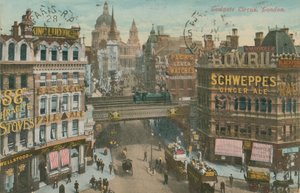 Postkarte vom Ludgate Circus, London, gesendet 1913 (handkoloriertes Foto) von English Photographer