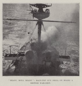Bereit, Jungs, bereit, Hauptmastkanonenübung an Bord eines britischen Kriegsschiffs von English Photographer