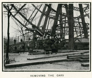 Abbau des Großen Rads in Earls Court, London; Abbau der Wagen; aus The Sphere, 13. April 1907 von English Photographer