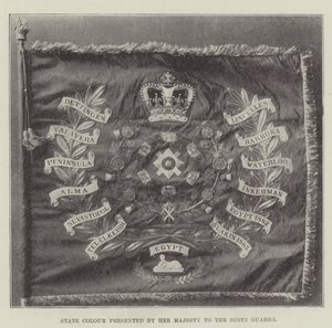 Staatsfarbe, präsentiert von Ihrer Majestät an die Scots Guards von English Photographer