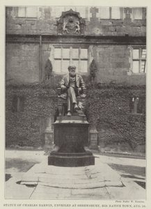 Statue von Charles Darwin, enthüllt in Shrewsbury, seiner Heimatstadt, am 10. August von English Photographer