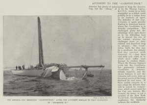 Der America Cup Verteidiger Constitution, nach dem Unfall ähnlich dem von Shamrock II von English Photographer
