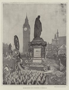 Die Beaconsfield-Statue, Westminster, am Primrose Day