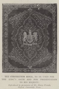 Die Krönungsbibel, die für den Eid des Königs und zur Übergabe an Seine Majestät verwendet wird