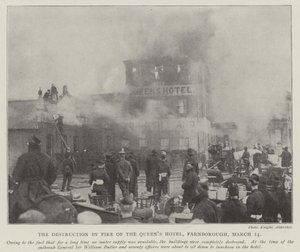 Die Zerstörung des Queens Hotel in Farnborough durch Feuer, 14. März