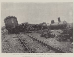 Das Unglück des Madrid-Express in der Nähe von Dax, die Trümmer des Speisewagens und der Lokomotive von English Photographer