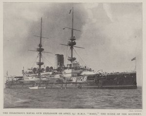 Die katastrophale Explosion eines Marinegeschützes am 14. April, HMS Mars, der Unfallort von English Photographer