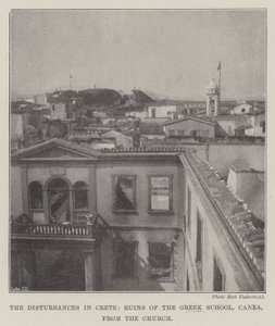 Die Unruhen auf Kreta, Ruinen der griechischen Schule, Canea, von der Kirche aus von English Photographer