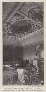 Das Feuer in Euston Hall, 5. April, das Staats-Schlafzimmer und die bemalte Decke, jetzt zerstört von English Photographer