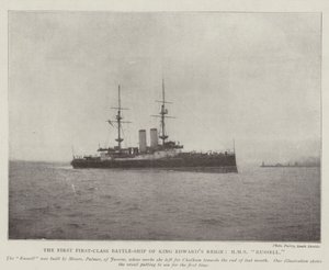 Das erste Schlachtschiff erster Klasse der Regierungszeit von König Edward, HMS Russell von English Photographer