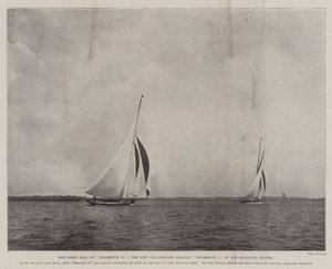 Die erste Fahrt der Shamrock II, der neue Herausforderer führt Shamrock I im Southampton Water von English Photographer