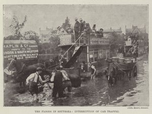 Die Überschwemmungen in Southsea, Unterbrechung des Autoverkehrs von English Photographer