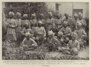 Die Grenzprobleme in Indien, Oberst Warburton und eine Gruppe von Afridi-Soldaten von English Photographer