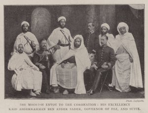 Der maurische Gesandte zur Krönung, Seine Exzellenz Kaid Abderrahman ben Abder Sadek, Gouverneur von Fès, und Suite von English Photographer