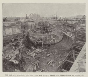 Der alte Ostindienfahrer Canton, siebzig Jahre als Trockendock in Limehouse genutzt