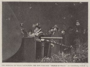 Die Prinzessin von Wales tauft das neue Kriegsschiff Prince of Wales in Chatham, 25. März von English Photographer