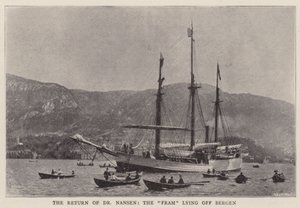 Die Rückkehr von Dr. Nansen, die Fram vor Bergen liegend