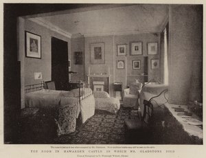 Das Zimmer im Hawarden Castle, in dem Mr. Gladstone starb von English Photographer