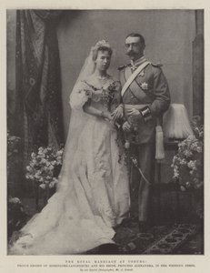 Die königliche Hochzeit in Coburg, Prinz Ernst von Hohenlohe-Langenburg und seine Braut, Prinzessin Alexandra, in ihrem Hochzeitskleid von English Photographer