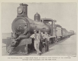 Der Transvaal-Krieg, ein Zug des Freistaats am Bahnhof Norvals Pont an der Kreuzung zwischen Port Elizabeth und dem Freistaat von English Photographer