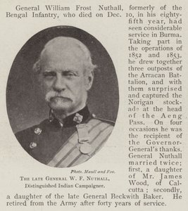 Der verstorbene General W. F. Nuthall, herausragender indischer Kämpfer von English Photographer