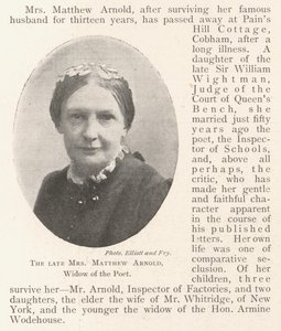 Die verstorbene Mrs. Matthew Arnold, Witwe des Dichters von English Photographer