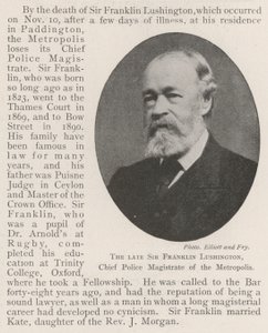 Der verstorbene Sir Franklin Lushington, Hauptpolizeimagistrat der Metropole von English Photographer