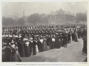 Trooping the Colour und Inspektion durch den Prinzen von Wales auf der Horse Guards Parade am 3. Juni von English Photographer