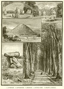 1. Avebury. 2. Littlecote. 3. Silbury. 4. Teufels Den. 5. Große Allee von English School