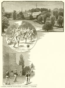 1. Harrow, von den Spielfeldern. 2. Fußball. 3. Rackets von English School