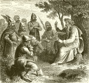 Ein Barde singt die Taten der teutonischen Krieger