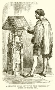 Eine angekettete Bibel – Aufgestellt in den Kirchen auf Befehl von Heinrich VIII. von English School