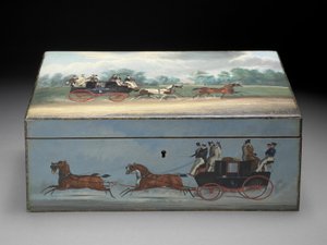 Eine Zigarrenkiste bemalt mit Szenen aus Taglioni-Drucken, ca. 1840 von English School