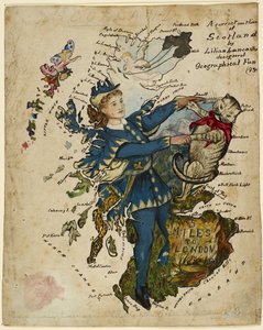 Ein korrektes Umrissbild von Schottland. Dargestellt als Dick Whittington und seine Katze von English School
