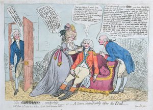 Ein Feigling getröstet, oder eine Szene unmittelbar nach dem Duell, veröffentlicht von J. Aitken 1789 von English School