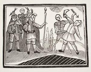 Ein Dialog zwischen einem Blinden und dem Tod, Illustration aus Chap-books des achtzehnten Jahrhunderts von John Ashton, veröffentlicht 1882 von English School
