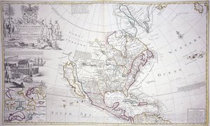 Eine doppelseitige Karte von Nordamerika, ca. 1708-20 von English School