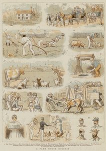 Ein Bauernhausurlaub (Farblithografie) von English School