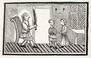 Ein Vater und seine Söhne, Illustration aus Chap-books des achtzehnten Jahrhunderts von John Ashton, veröffentlicht 1882
