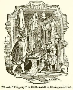 Ein Trödelmarkt oder Kleiderstand zur Zeit Shakespeares von English School