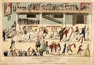 Ein großes Jamaika-Ball oder der Kreolen-Hop a la Muftee in Sanish Town, veröffentlicht 1802 (handkolorierter Stich) von English School