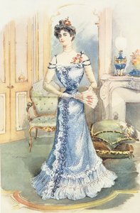 Eine Dame in ihrem Wohnzimmer, Magazinillustration von C. Drivan von English School