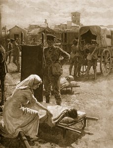 Eine Sanitätsstation behandelt verwundete Soldaten, 1914-19 von English School