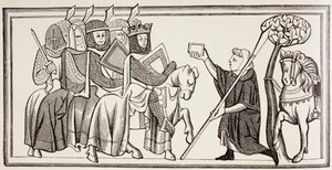 Eine Nachricht wird einem König und seiner Armee überbracht von English School