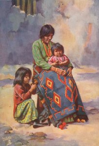 Eine Navajo-Indianerin und Kinder von English School
