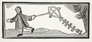 Ein Papierdrachen, der die luftige Höhe erklimmt, Illustration aus Chap-books des achtzehnten Jahrhunderts von John Ashton, veröffentlicht 1882