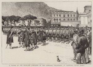 Eine Parade der Highland-Kompanien der Kapstädter Freiwilligen in Kapstadt, Südafrika von English School