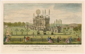 Eine perspektivische Ansicht des Gebäudes für das Feuerwerk im Green Park