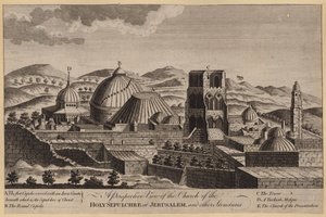 Perspektivische Ansicht der Kirche des Heiligen Grabes in Jerusalem und anderer Bauwerke (Stich) von English School